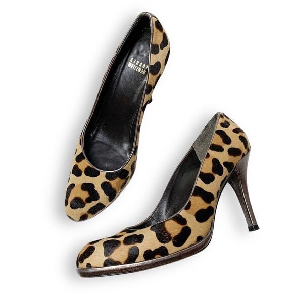 Stuart Weitzman Pony Hair Cheetah Animal Print Platform Leather Pumps Women’s 8M - Picture 3 of 13